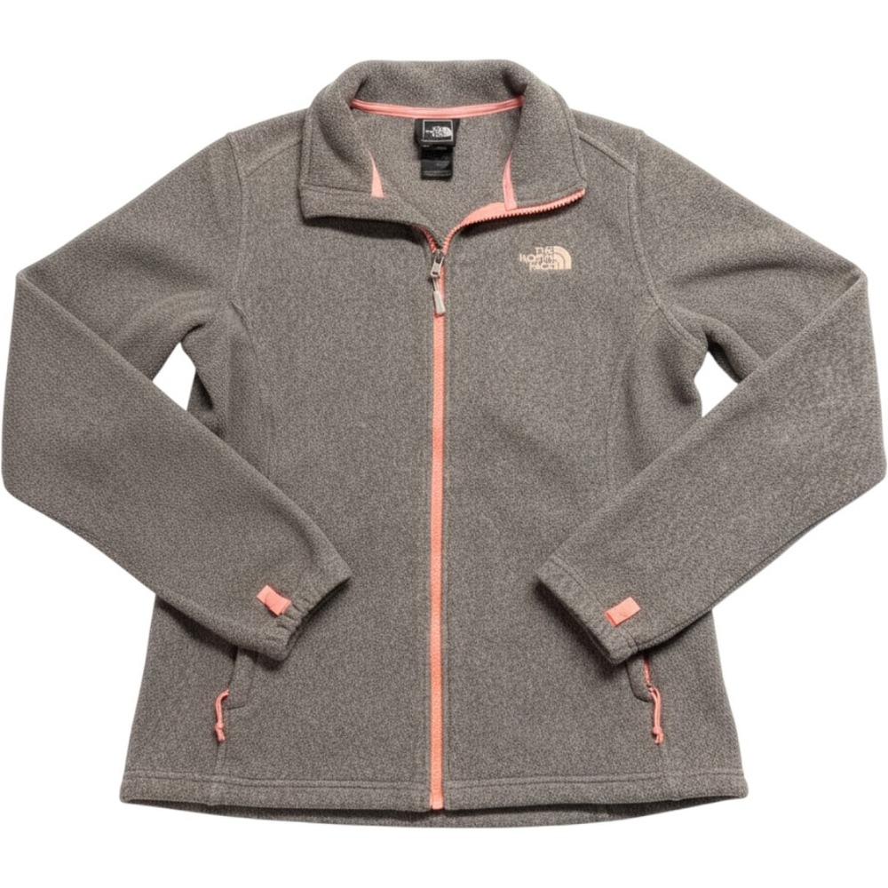The North Face Womens TKA 100 Fleece Jacket Gray Coral Pink Full Zip Medium